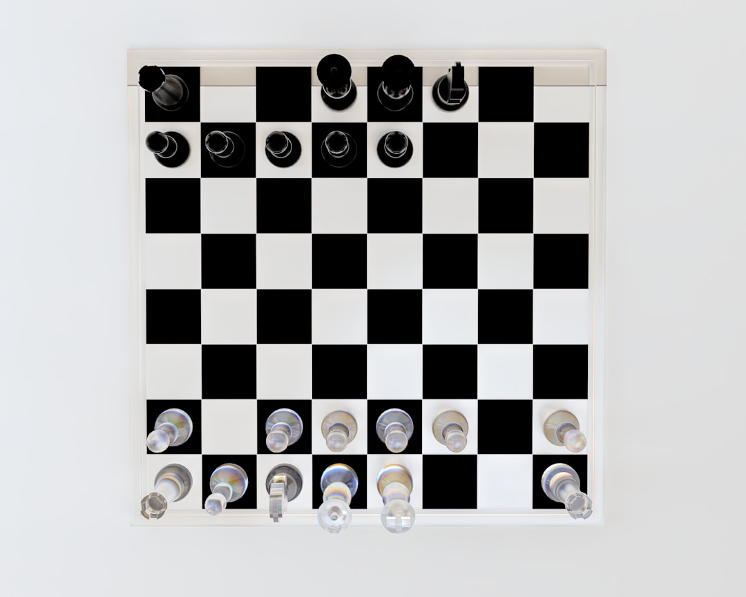Chessboard with scattered pieces