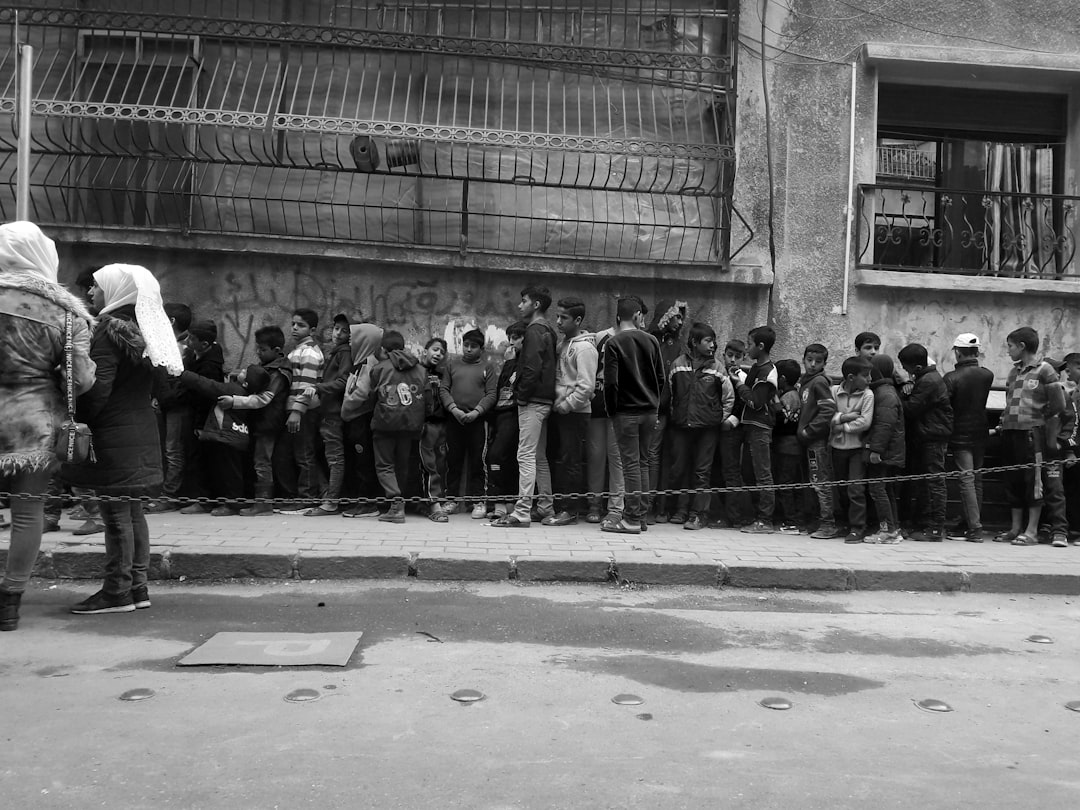 People waiting in line patiently and orderly