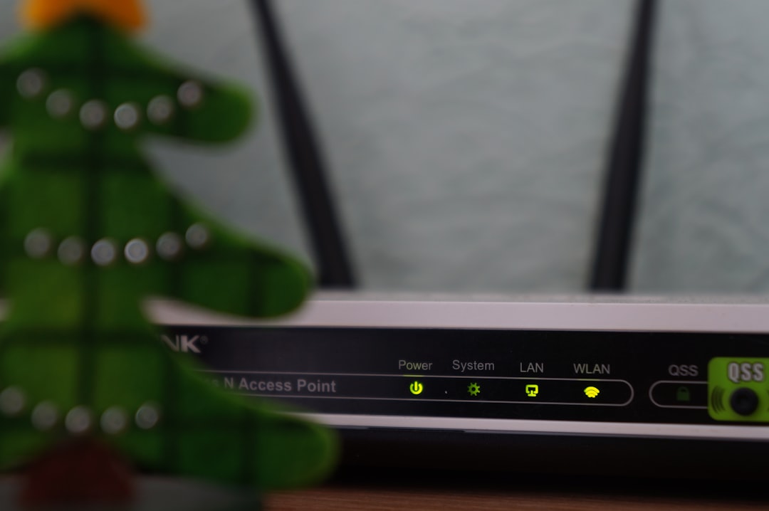 Router with glowing lights indicating network activity